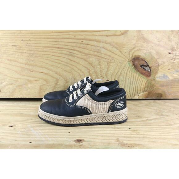 Skechers Sneakers Womens Sz 5.5 Black Tan Leather Canvas Vintage 90's - Picture 1 of 9